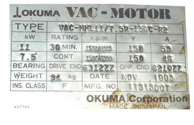VAC-MML11-7.5R-153C-R2 / VACMML117.5R153CR2, Motors-AC-Spindle - Okuma