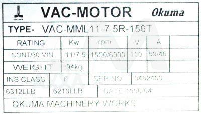 VAC-MML11-7.5R-156T / VACMML117.5R156T, Motors-AC-Spindle - Okuma