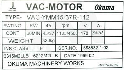 VAC-YMM45-37R-112 / VACYMM4537R112, Motors-AC-Spindle - Okuma